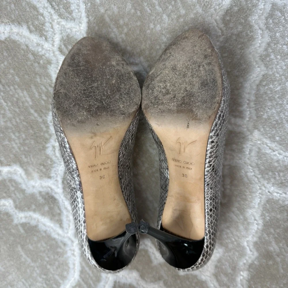Giuseppe Zanotti Snake Print Embossed Leather Peep Toe Pump Heels EU38 US8‎ Used